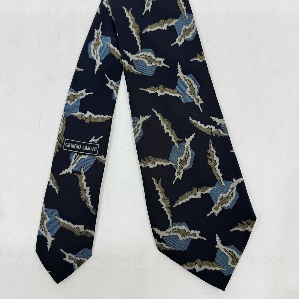 Vintage GIORGIO ARMANI Navy Abstract Print Silk Neck Tie